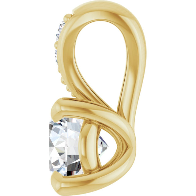 14K Gold Round Natural Diamond Accented Claw-Prong Pendant - Yellow Gold - view 6