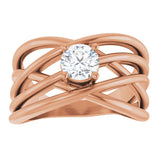 14K Gold Round Natural Diamond Solitaire Criss-Cross Ring - Rose Gold - view 8