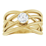 14K Gold Round Lab-Grown Diamond Solitaire Criss-Cross Ring - Yellow Gold - view 8