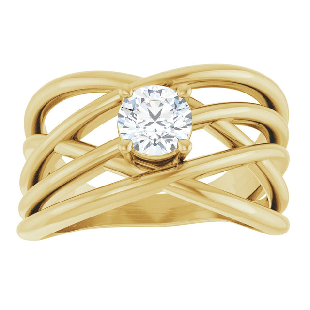 14K Gold Round Lab-Grown Diamond Solitaire Criss-Cross Ring - Yellow Gold - view 8