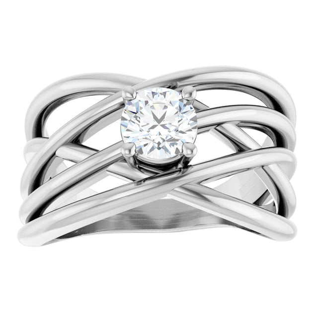 Platinum Round Natural Diamond Solitaire Criss-Cross Ring - view 8