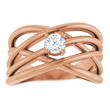 14K Gold Round Natural Diamond Solitaire Criss-Cross Ring - Rose Gold - view 8