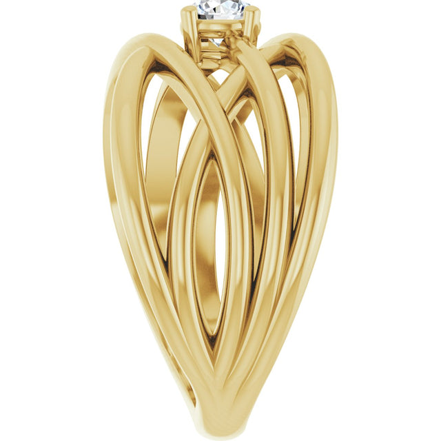 14K Gold Round Lab-Grown Diamond Solitaire Criss-Cross Ring - Yellow Gold - view 9