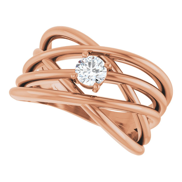 14K Gold Round Lab-Grown Diamond Solitaire Criss-Cross Ring - Rose Gold - view 10