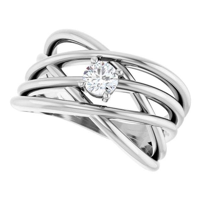 14K Gold Round Natural Diamond Solitaire Criss-Cross Ring - White Gold - view 10