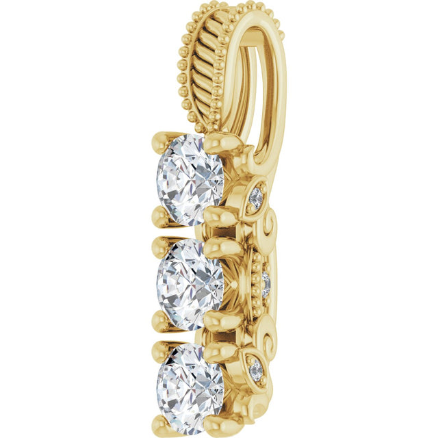 14K Gold Round Lab-Grown Diamond Three-Stone Pendant – 5/8 CTW - Yellow Gold - view 5