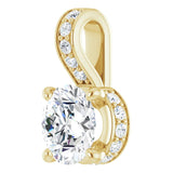 14K Gold Round Natural Diamond Accented Hidden Halo-Style Pendant - Yellow Gold - view 5