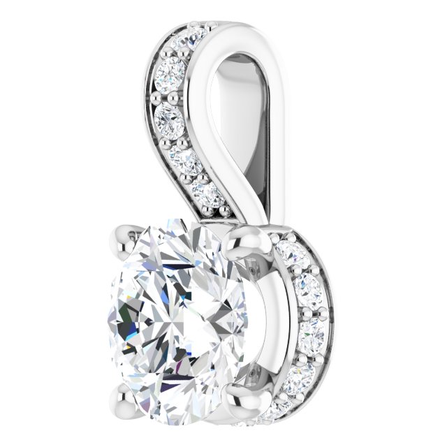 Platinum Round Natural Diamond Accented Hidden Halo-Style Pendant - view 5