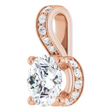 14K Gold Round Natural Diamond Accented Hidden Halo-Style Pendant - Rose Gold - view 5