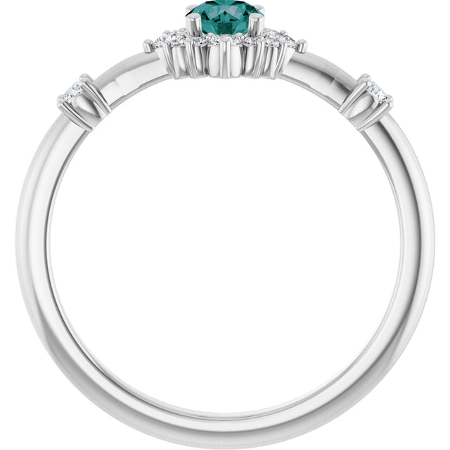 14K Gold Oval Lab-Grown Alexandrite Halo-Style Ring - White Gold - view 7