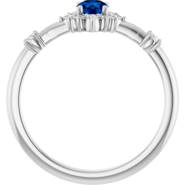 14K Gold Oval Lab-Grown Blue Sapphire Halo-Style Ring - White Gold - view 7