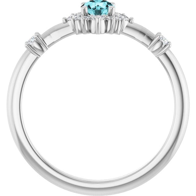 14K Gold Oval Natural Blue Zircon Halo-Style Ring - White Gold - view 7