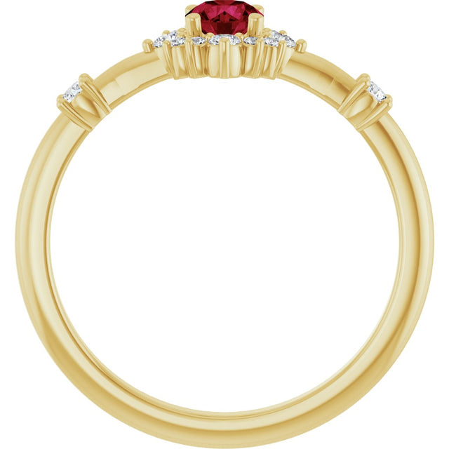 14K Gold Oval Natural Ruby Halo-Style Ring - Yellow Gold - view 7