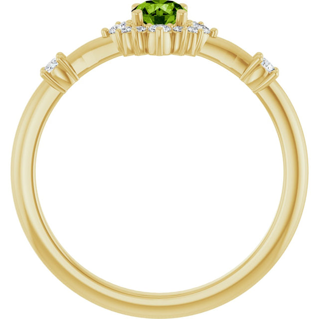 14K Gold Oval Natural Peridot Halo-Style Ring - Yellow Gold - view 7