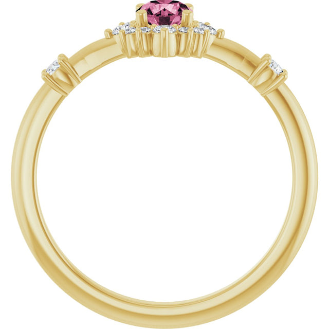 14K Gold Oval Natural Pink Tourmaline Halo-Style Ring - Yellow Gold - view 7