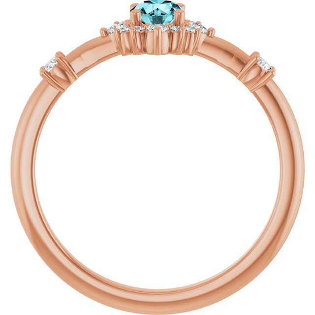 14K Gold Oval Natural Blue Zircon Halo-Style Ring - Rose Gold - view 7