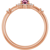 14K Gold Oval Natural Pink Tourmaline Halo-Style Ring - Rose Gold - view 7