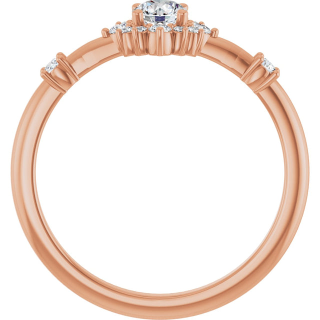 14K Gold Oval Natural White Sapphire Halo-Style Ring - Rose Gold - view 7