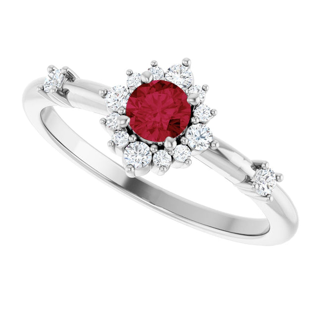14K Gold Oval Natural Ruby Halo-Style Ring - White Gold - view 10
