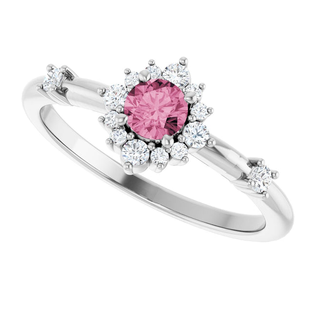 14K Gold Oval Natural Pink Tourmaline Halo-Style Ring - White Gold - view 10