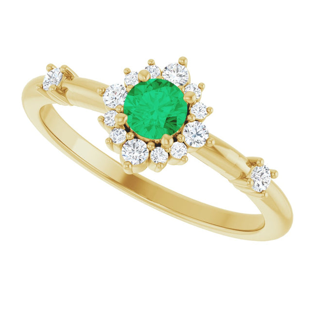 14K Gold Oval Lab-Grown Emerald Halo-Style Ring - Yellow Gold - view 10
