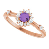 14K Gold Oval Natural Amethyst Halo-Style Ring - Rose Gold - view 10
