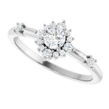 14K Gold Oval Natural White Sapphire Halo-Style Ring - White Gold - view 10