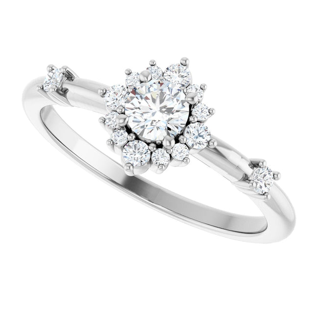 14K Gold Oval Natural White Sapphire Halo-Style Ring - White Gold - view 10