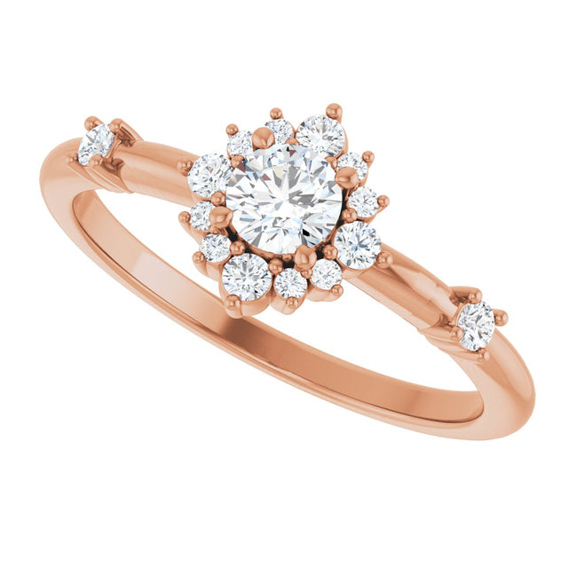 14K Gold Oval Natural White Sapphire Halo-Style Ring - Rose Gold - view 10