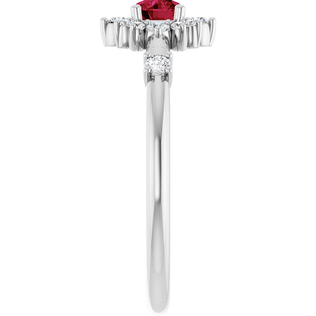 Platinum Oval Natural Ruby Halo-Style Ring - view 9
