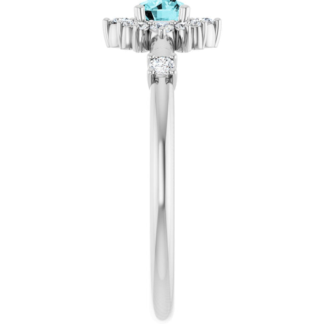 14K Gold Oval Natural Blue Zircon Halo-Style Ring - White Gold - view 9