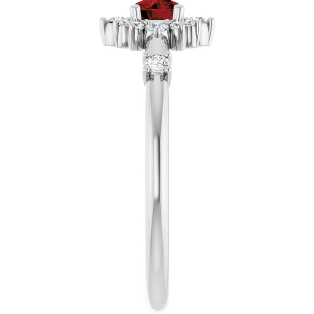 Platinum Oval Natural Mozambique Garnet Halo-Style Ring - view 9