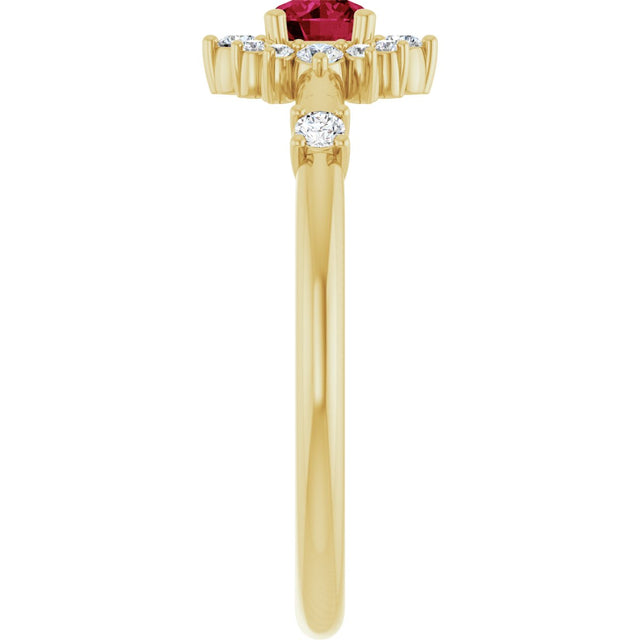 14K Gold Oval Lab-Grown Ruby Halo-Style Ring - Yellow Gold - view 9