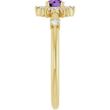 14K Gold Oval Natural Amethyst Halo-Style Ring - Yellow Gold - view 9