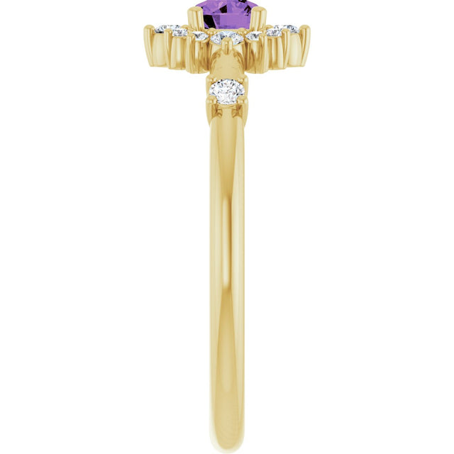 14K Gold Oval Natural Amethyst Halo-Style Ring - Yellow Gold - view 9