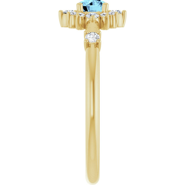 14K Gold Oval Natural Aquamarine Halo-Style Ring - Yellow Gold - view 9