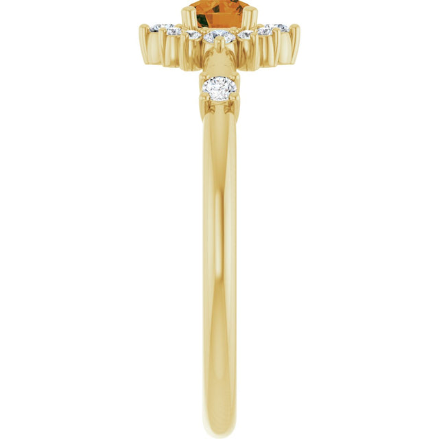 14K Gold Oval Natural Citrine Halo-Style Ring - Yellow Gold - view 9