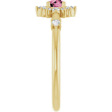 14K Gold Oval Natural Pink Tourmaline Halo-Style Ring - Yellow Gold - view 9