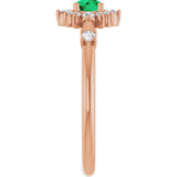14K Gold Oval Lab-Grown Emerald Halo-Style Ring - Rose Gold - view 9