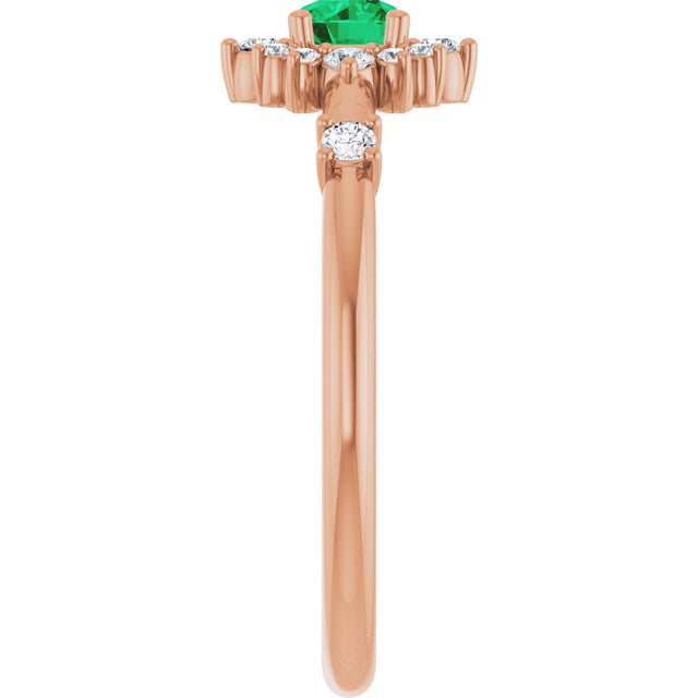 14K Gold Oval Lab-Grown Emerald Halo-Style Ring - Rose Gold - view 9