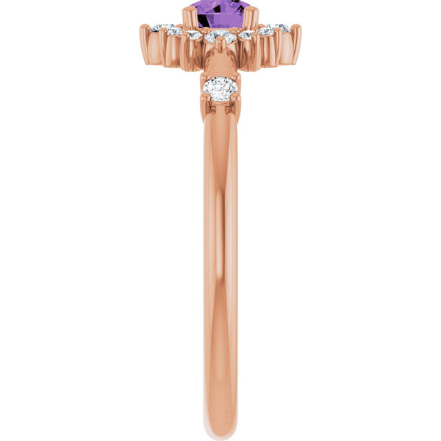 14K Gold Oval Natural Amethyst Halo-Style Ring - Rose Gold - view 9
