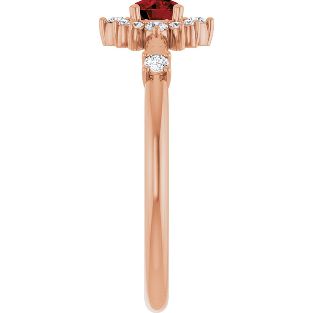 14K Gold Oval Natural Mozambique Garnet Halo-Style Ring - Rose Gold - view 9