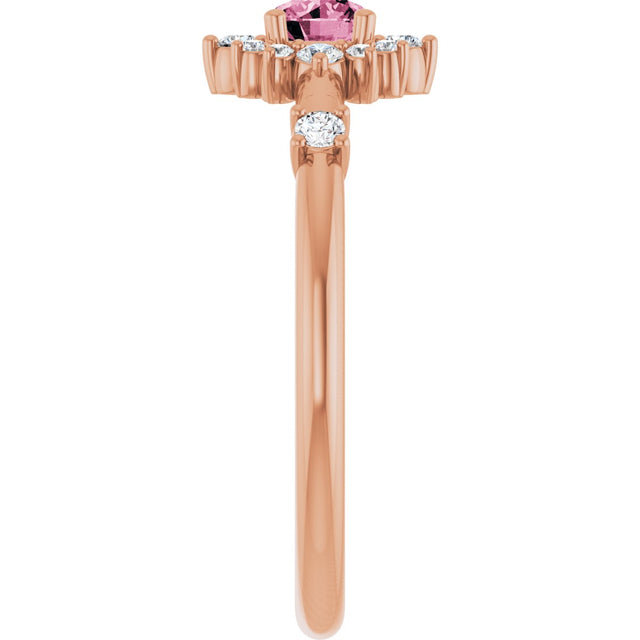 14K Gold Oval Natural Pink Tourmaline Halo-Style Ring - Rose Gold - view 9