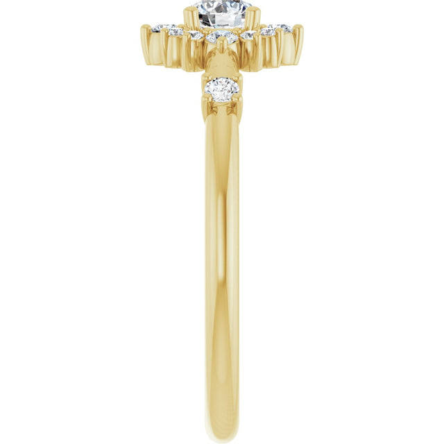 14K Gold Oval Natural White Sapphire Halo-Style Ring - Yellow Gold - view 9