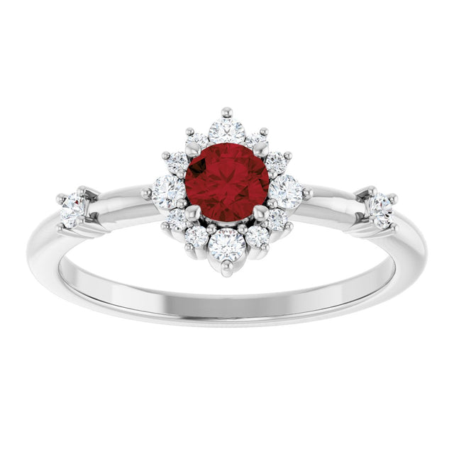 14K Gold Oval Natural Mozambique Garnet Halo-Style Ring - White Gold - view 8