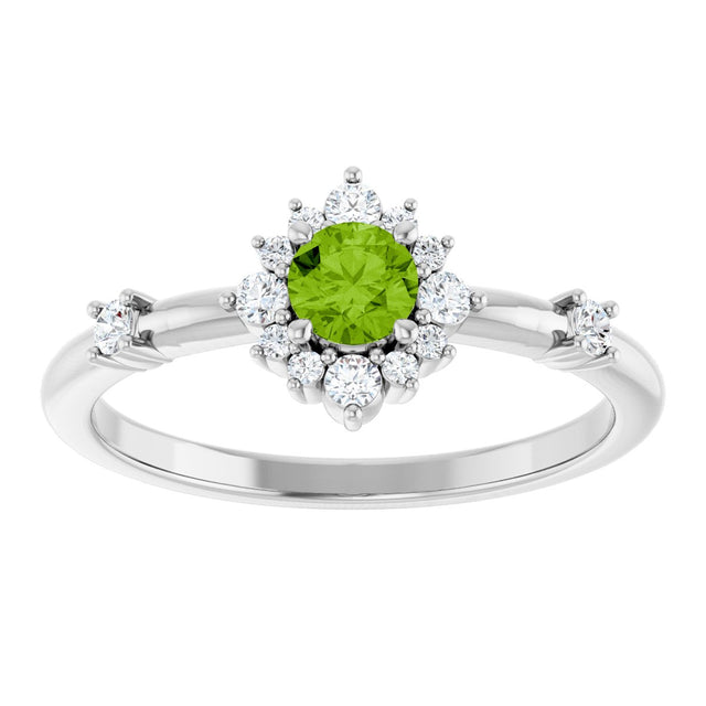 Platinum Oval Natural Peridot Halo-Style Ring - view 8