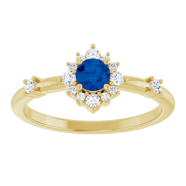 14K Gold Oval Natural Blue Sapphire Halo-Style Ring - Yellow Gold - view 8