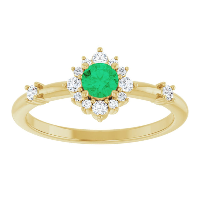 14K Gold Oval Lab-Grown Emerald Halo-Style Ring - Yellow Gold - view 8