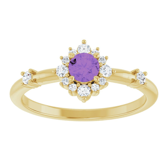 14K Gold Oval Natural Amethyst Halo-Style Ring - Yellow Gold - view 8