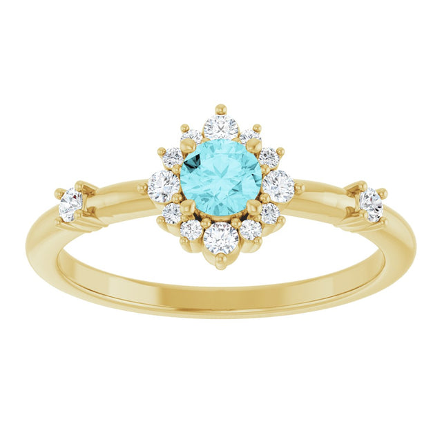 14K Gold Oval Natural Blue Zircon Halo-Style Ring - Yellow Gold - view 8